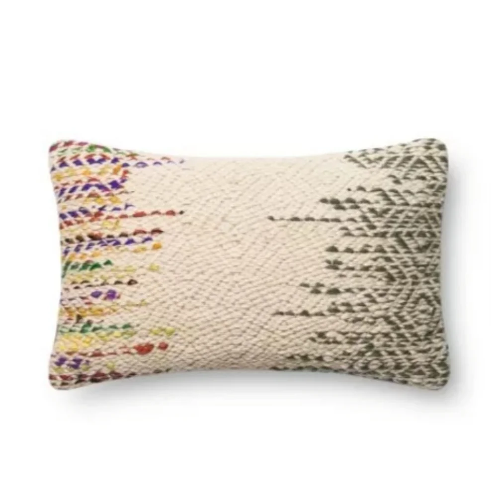 LOLOI P0282 Multi Colored Jute Wool Cotton Boho Lumbar Pillow Cover 13